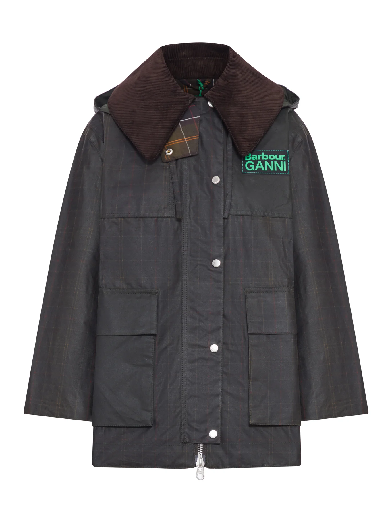 WAXED JACKET WITH TARTAN PRINT