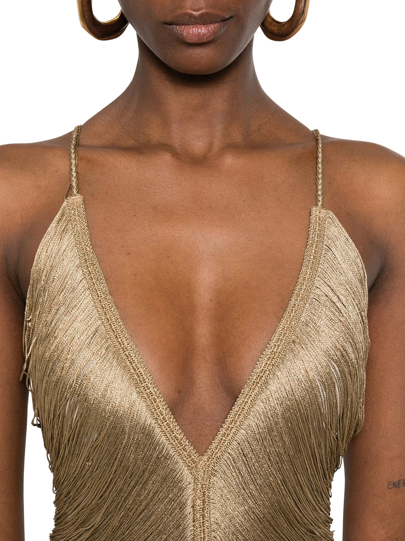LONG SOLÉ DRESS WITH FRINGES AND V-NECK - Image 5
