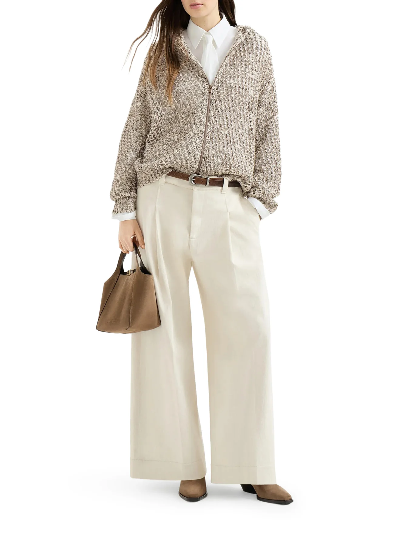 DAZZLING CHINÉ SILK AND LINEN KNIT CARDIGAN WITH HOOD AND ZIP - Image 2