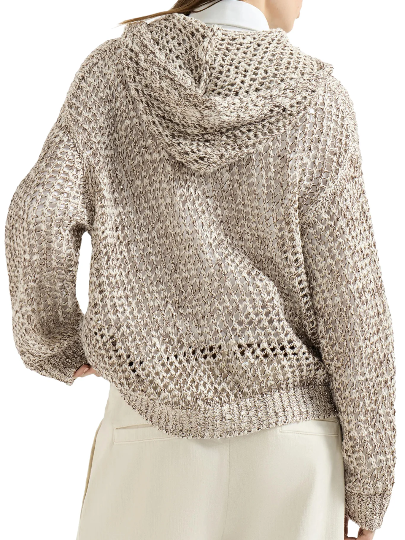 DAZZLING CHINÉ SILK AND LINEN KNIT CARDIGAN WITH HOOD AND ZIP - Image 4