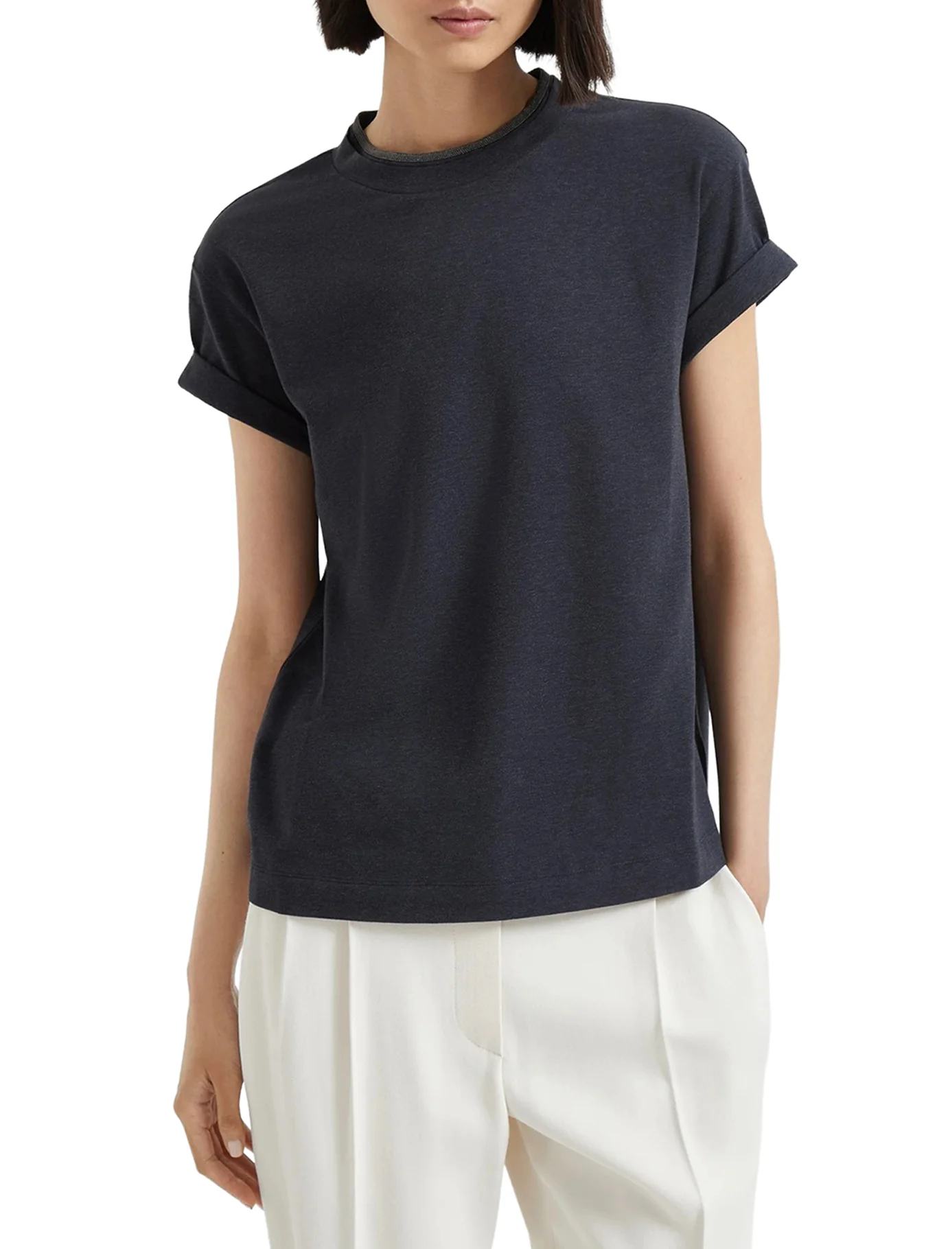 JERSEY T-SHIRT WITH PRECIOUS FAUX LAYERING - Image 2
