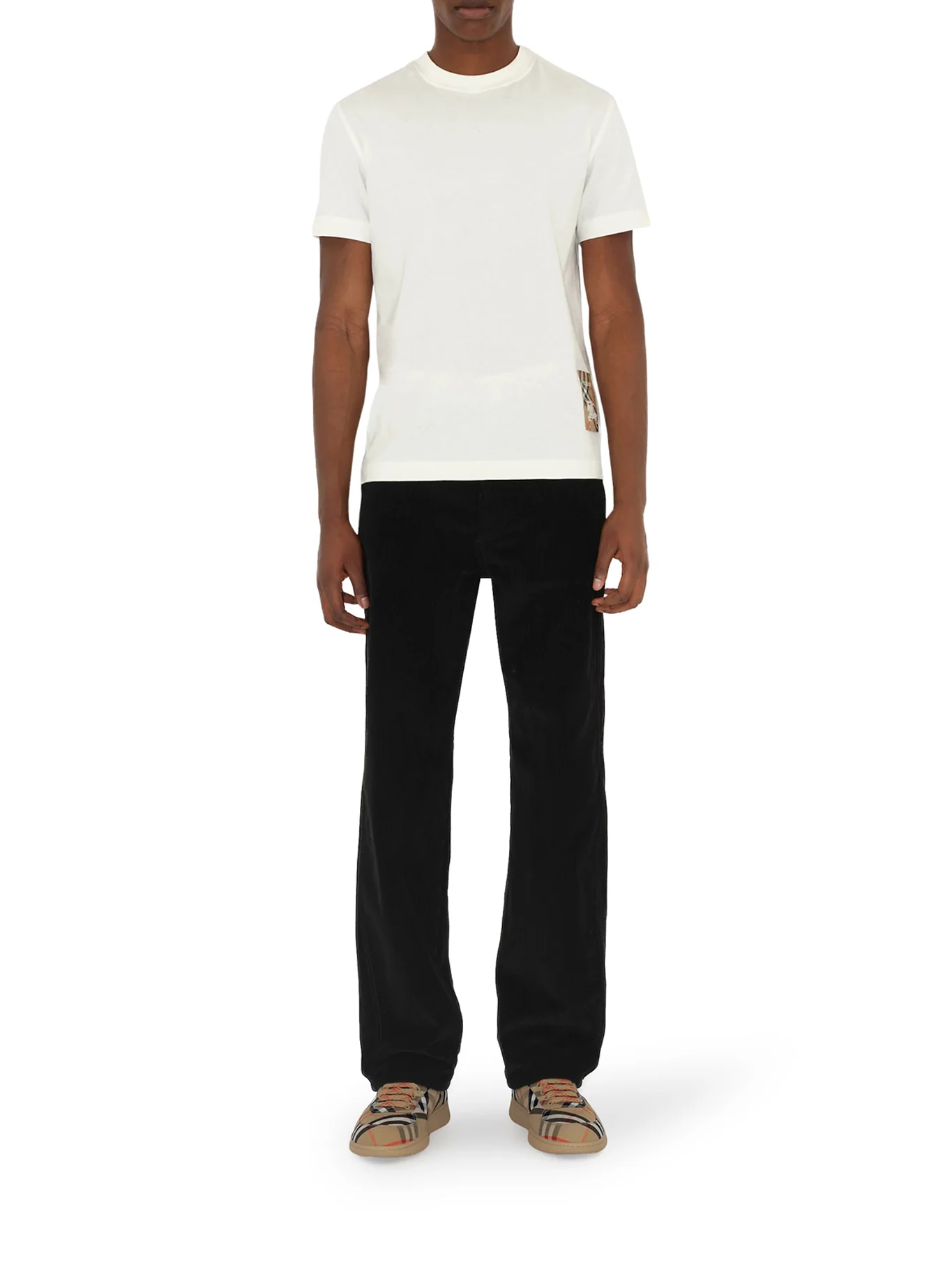 COTTON T-SHIRT WITH CHECK APPLIQUE - Image 2