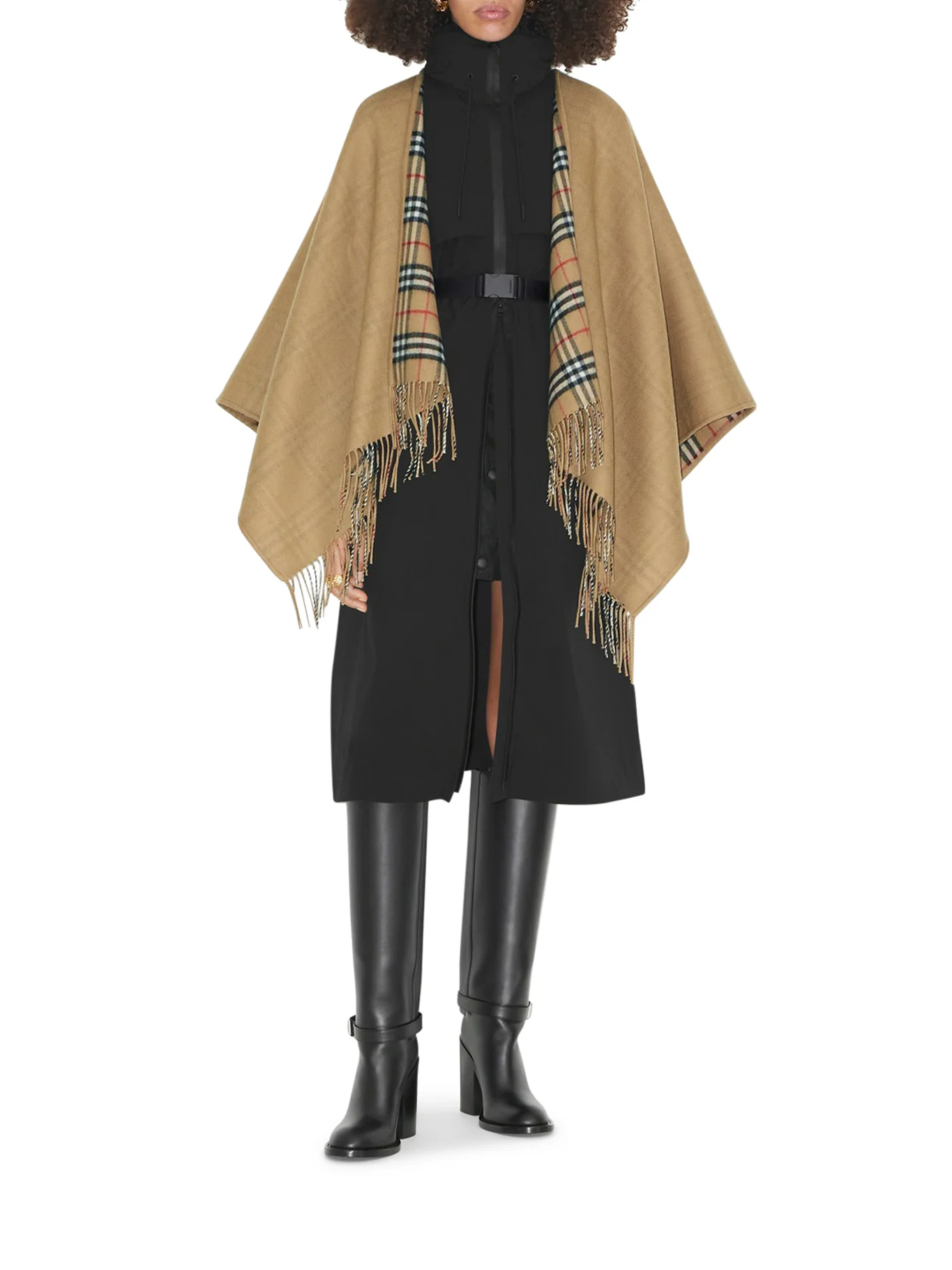 REVERSIBLE CHECK WOOL CAPE - Image 3