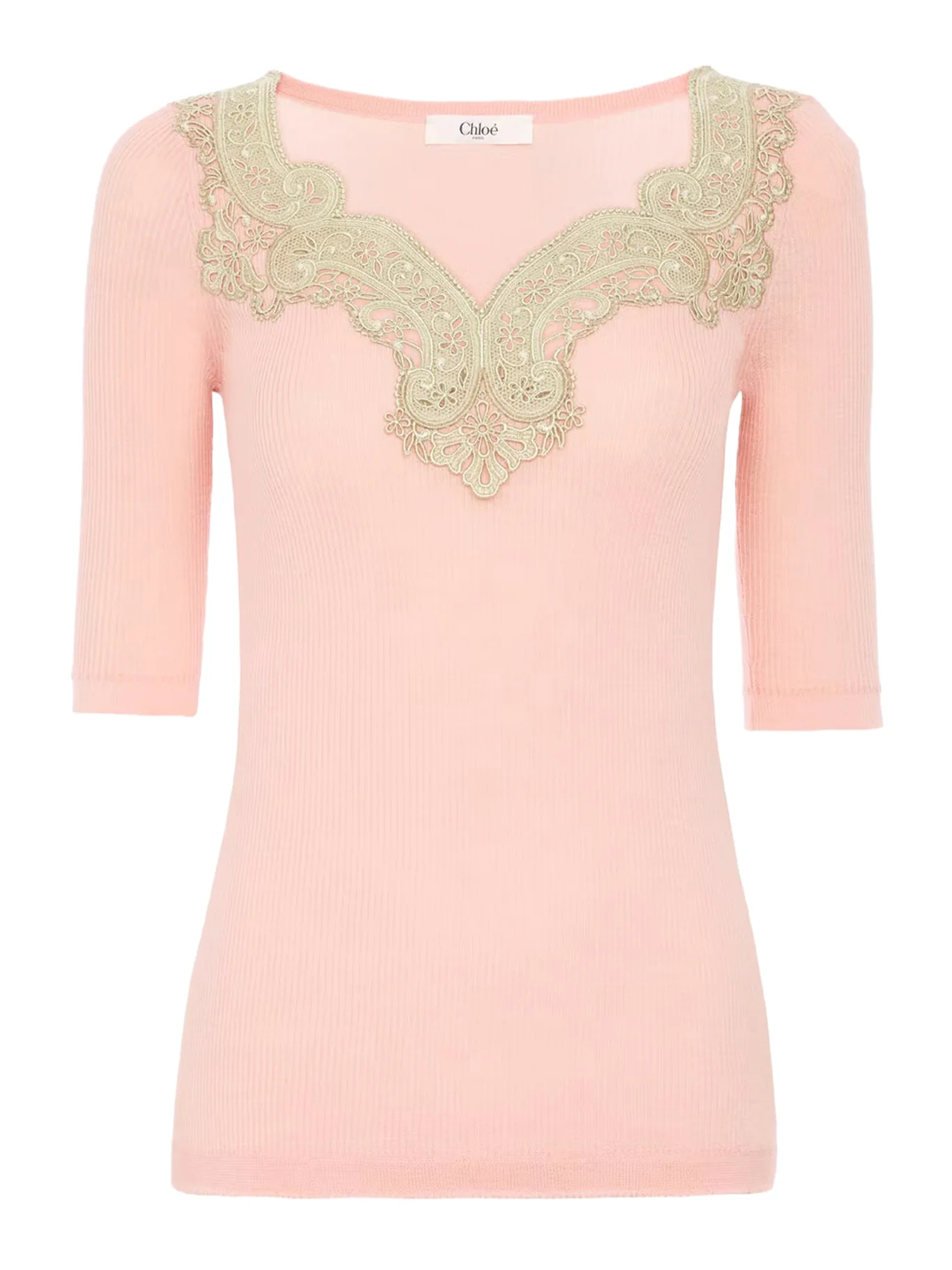 FITTED SWEATER IN WOOL AND LACE KNIT