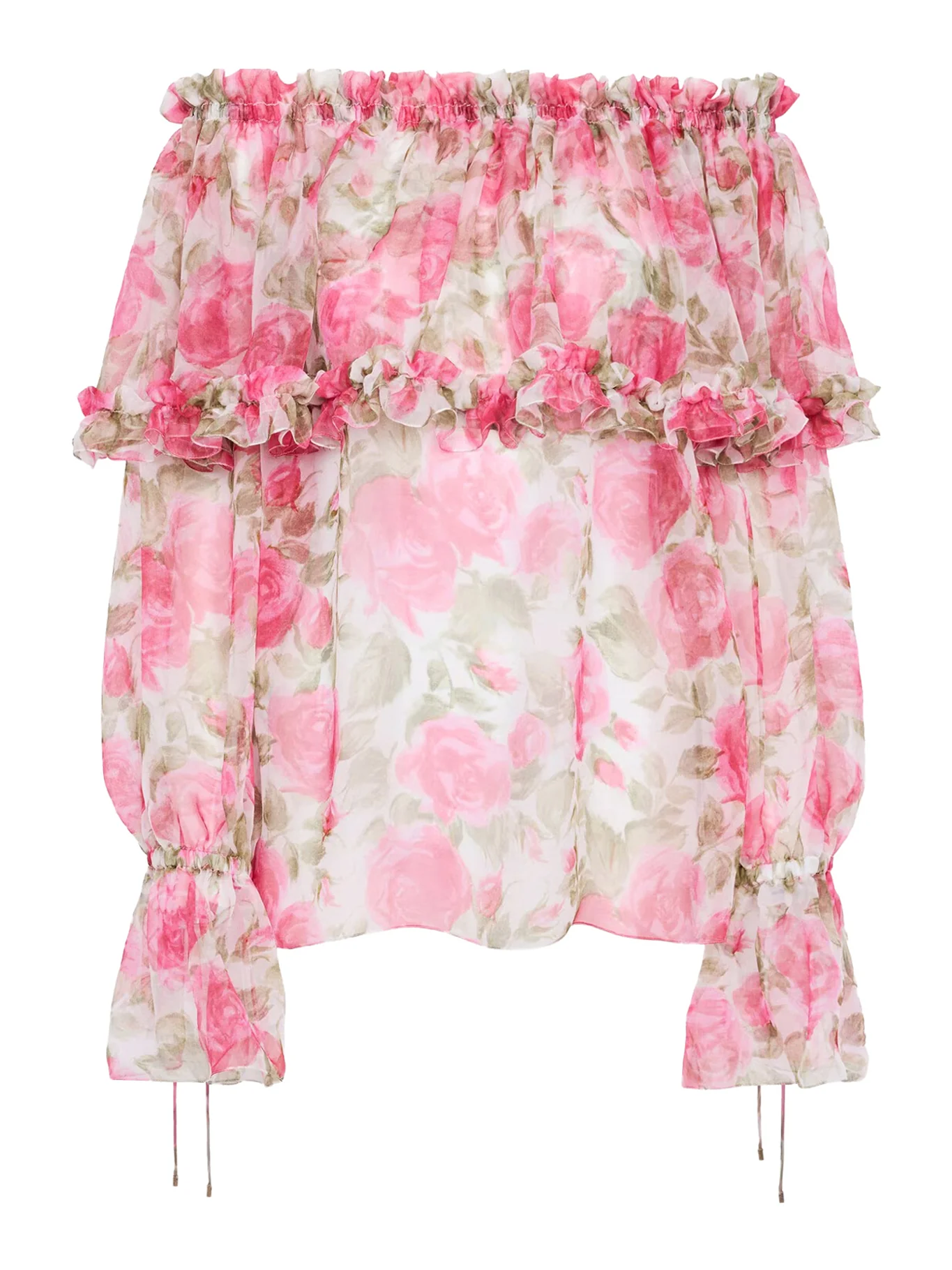 OFF-THE-SHOULDER TOP WITH PUFF SLEEVES IN SILK MUSLIN