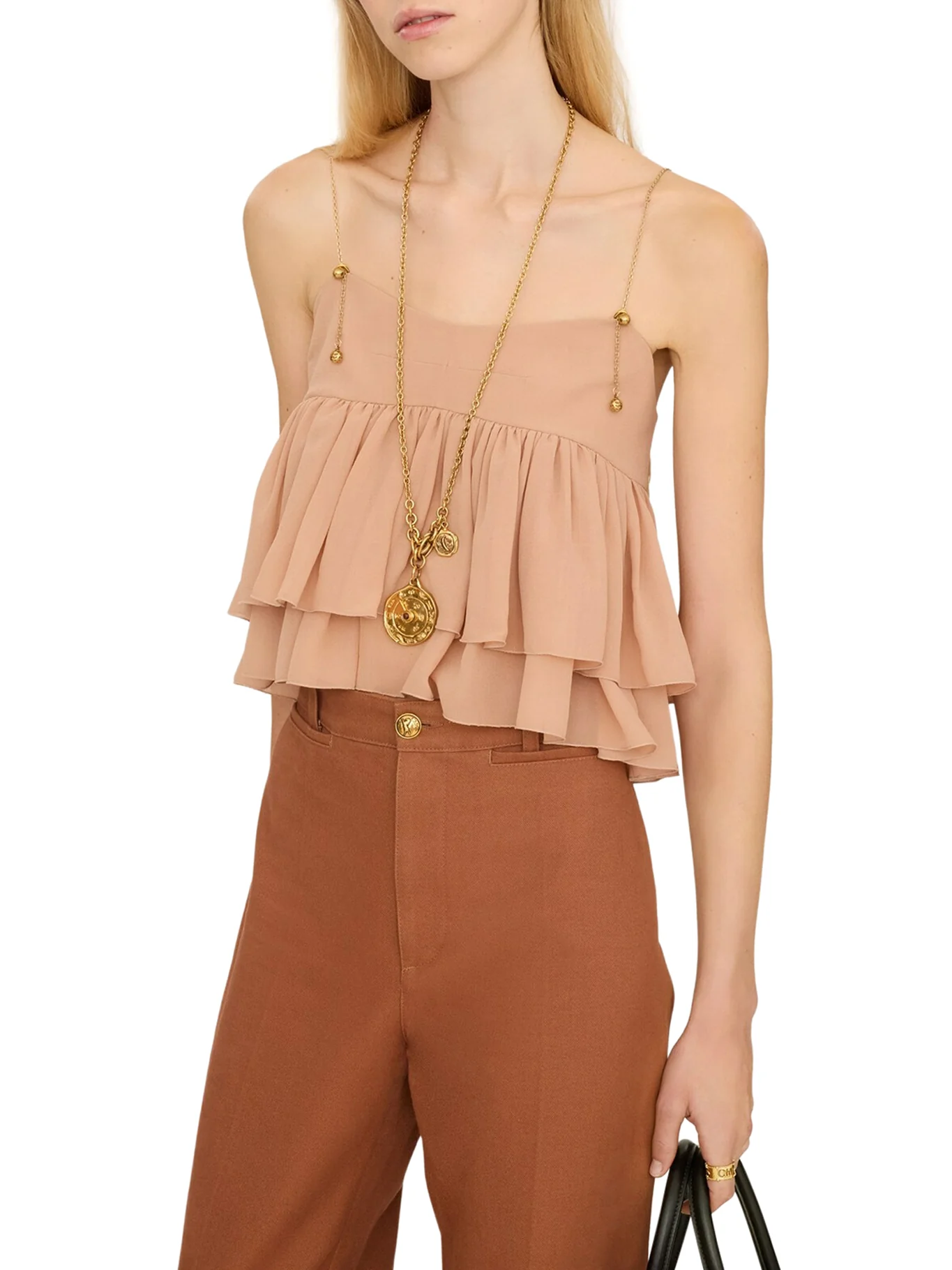 SLEEVELESS SILK GEORGETTE TOP WITH RUFFLES - Image 3