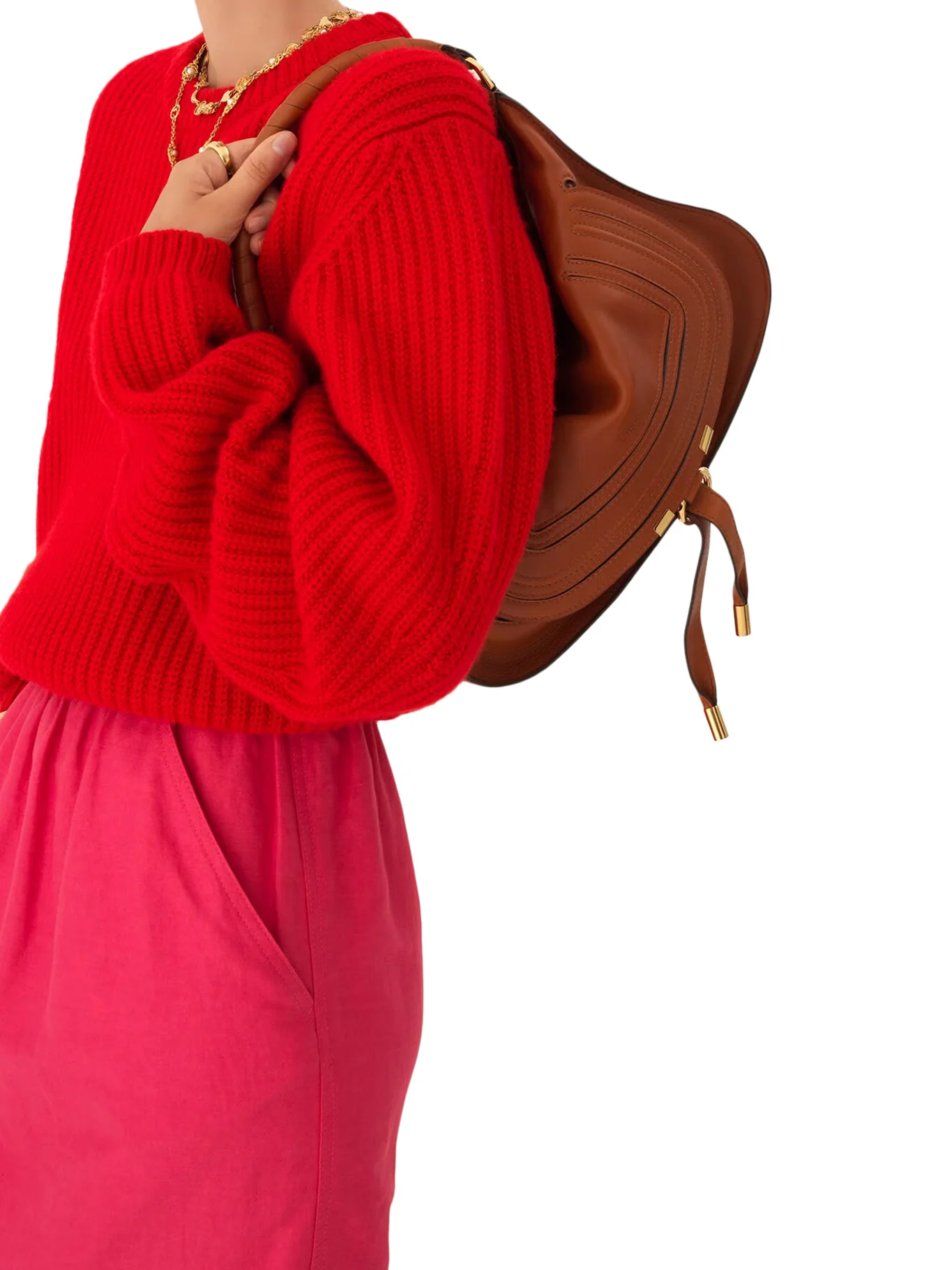 SMALL MARCIE SHOULDER BAG IN CLAY BROWN SOFT LEATHER - Image 3