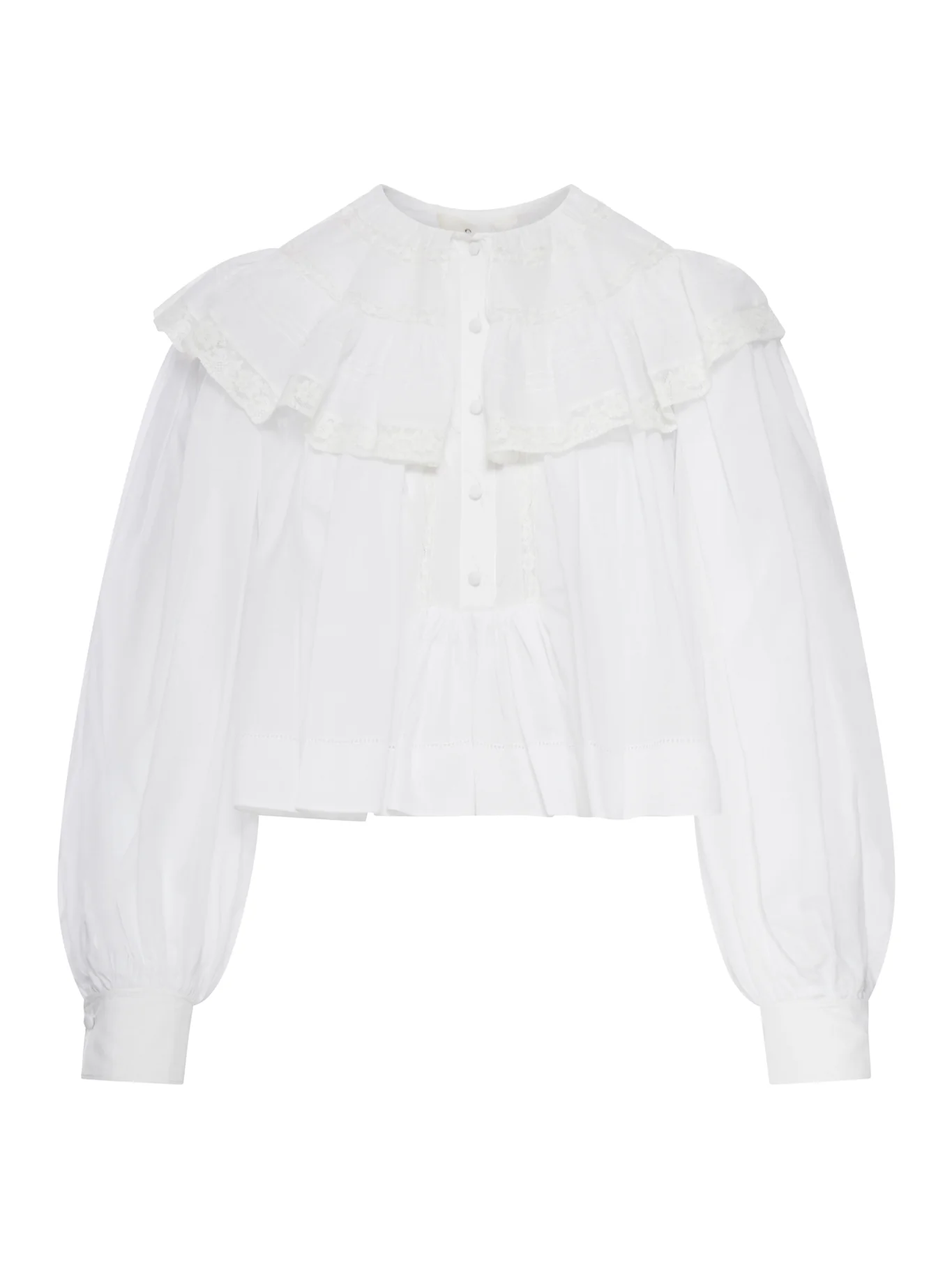 WHITE COTTON BLOUSE WITH RUFFLES AND LACE DETAILS