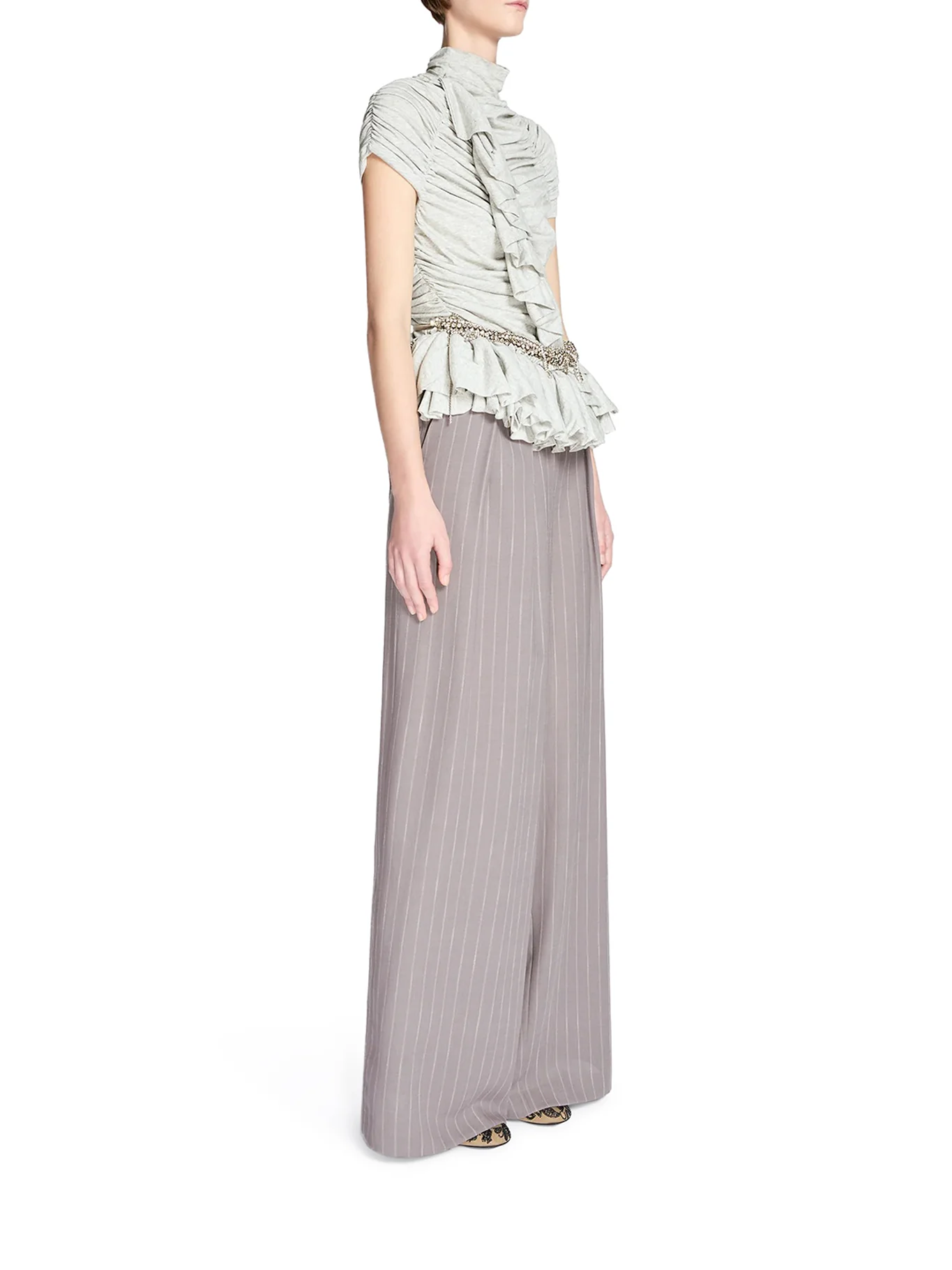 WIDE-LEG PINSTRIPED FABRIC TROUSERS WITH PLEATS - Image 3
