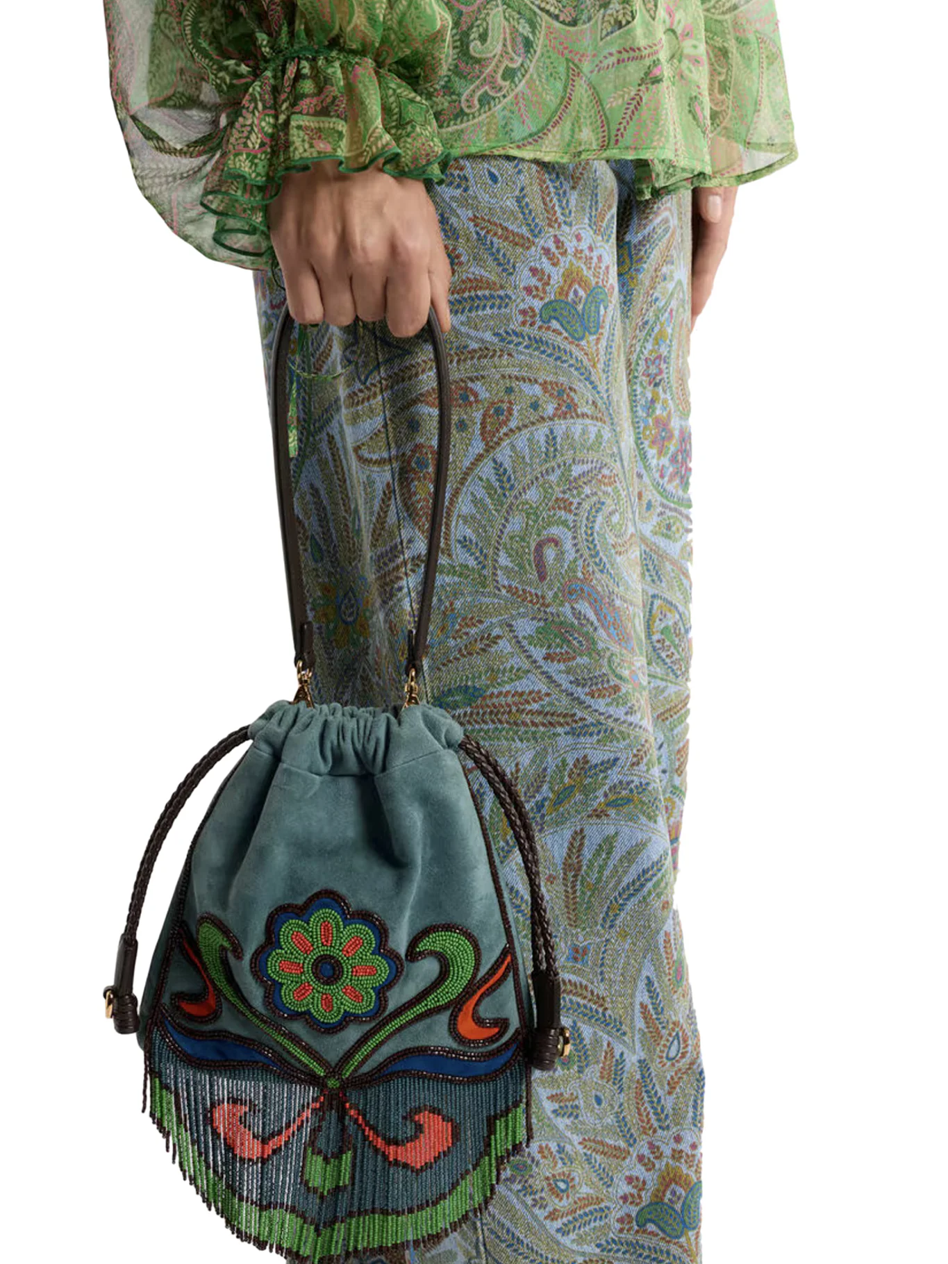 KALISPERA SMALL SUEDE BAG WITH BEADS AND FRINGES - Image 2