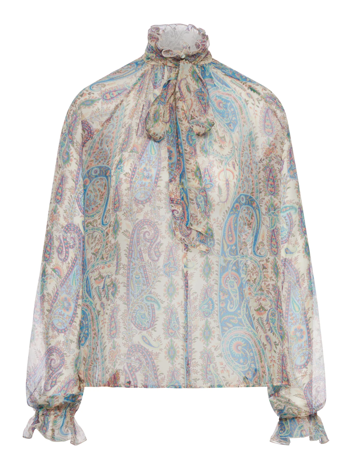SILK CREPON BLOUSE WITH SCARF AND PAISLEY FOLIAGE MOTIF