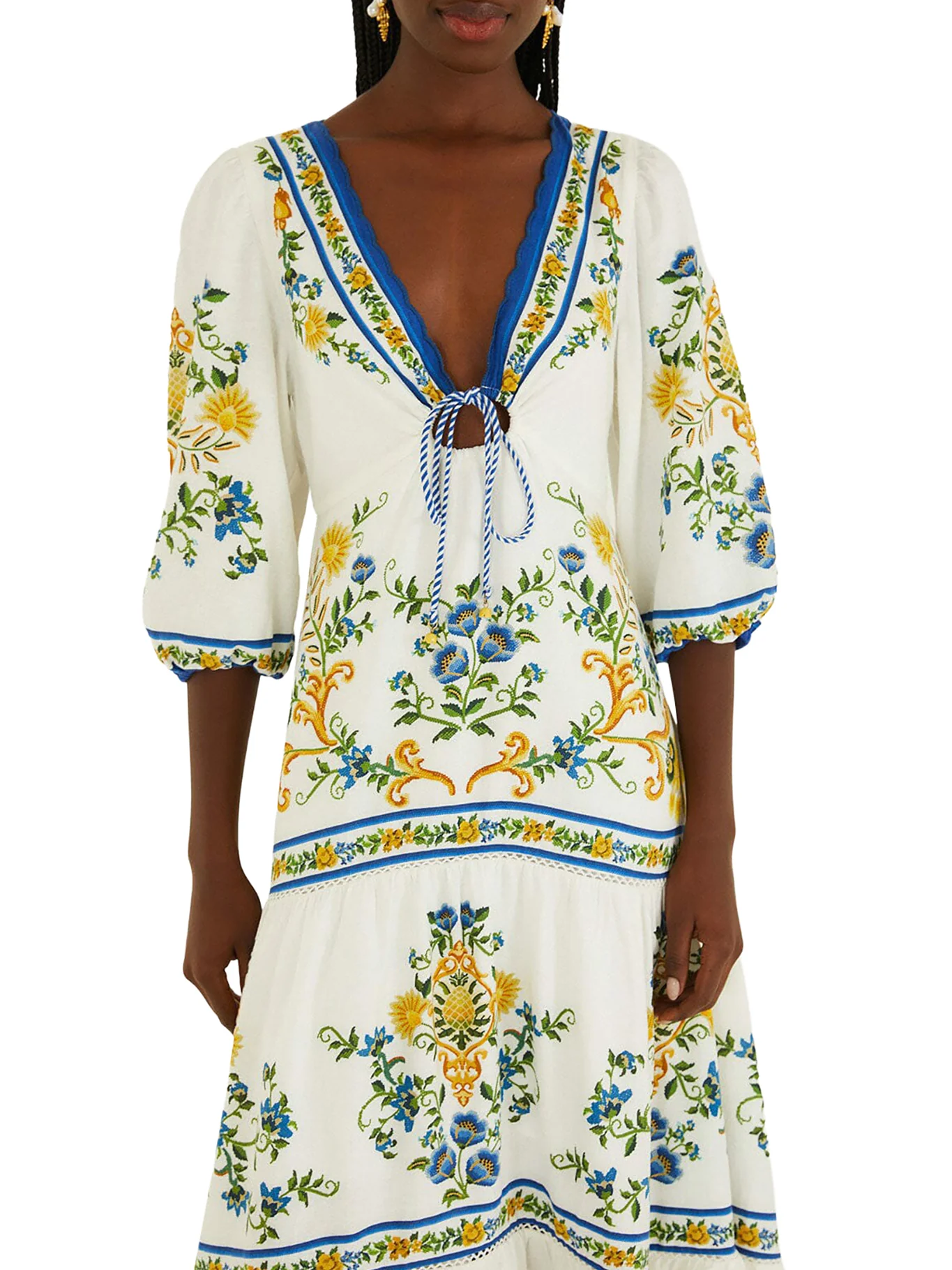 LONG DRESS WITH FLORAL PRINT AND THREE-QUARTER SLEEVES - Image 4