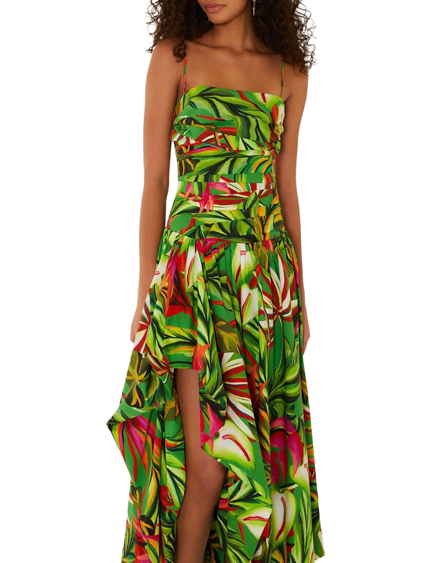 LONG TROPICAL DRESS WITH THIN STRAPS - Image 4