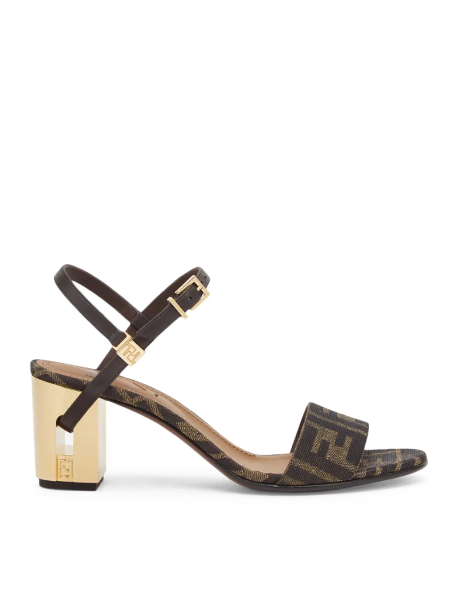 DELFINA MEDIUM HEEL SANDALS IN FF JACQUARD