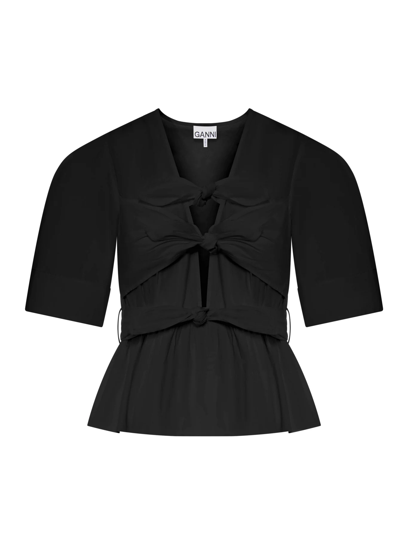 BLACK STRETCH COTTON TIE STRAP BLOUSE