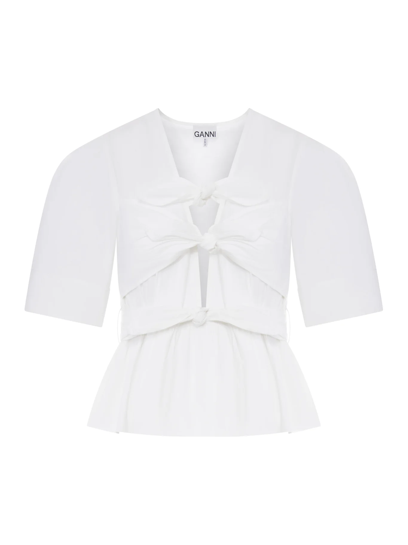 WHITE WASHED STRETCH COTTON TIE STRAP BLOUSE