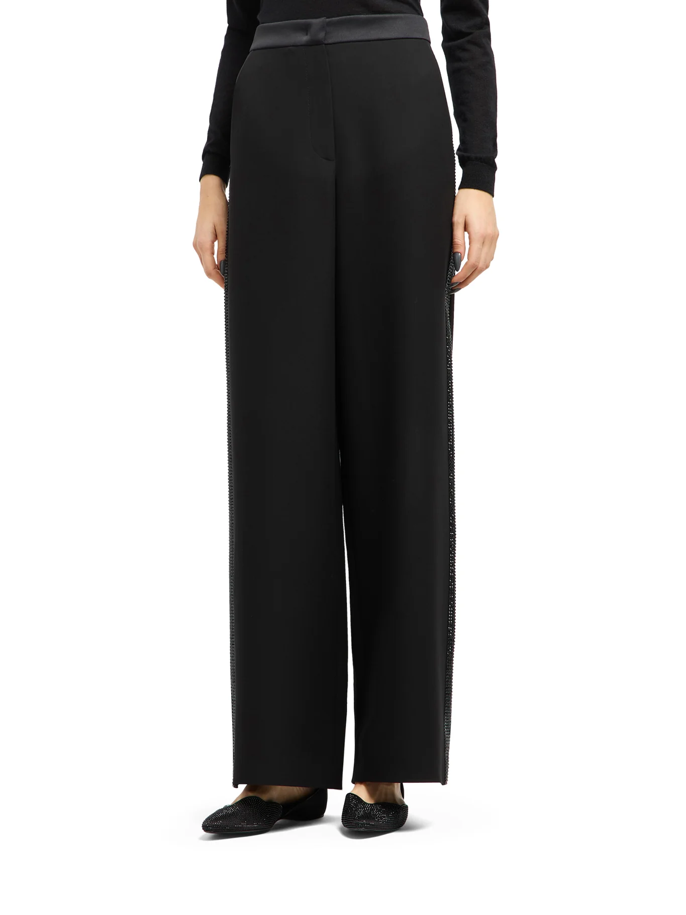 WIDE SILK TROUSERS WITH RHINESTONE DETAIL - Image 3