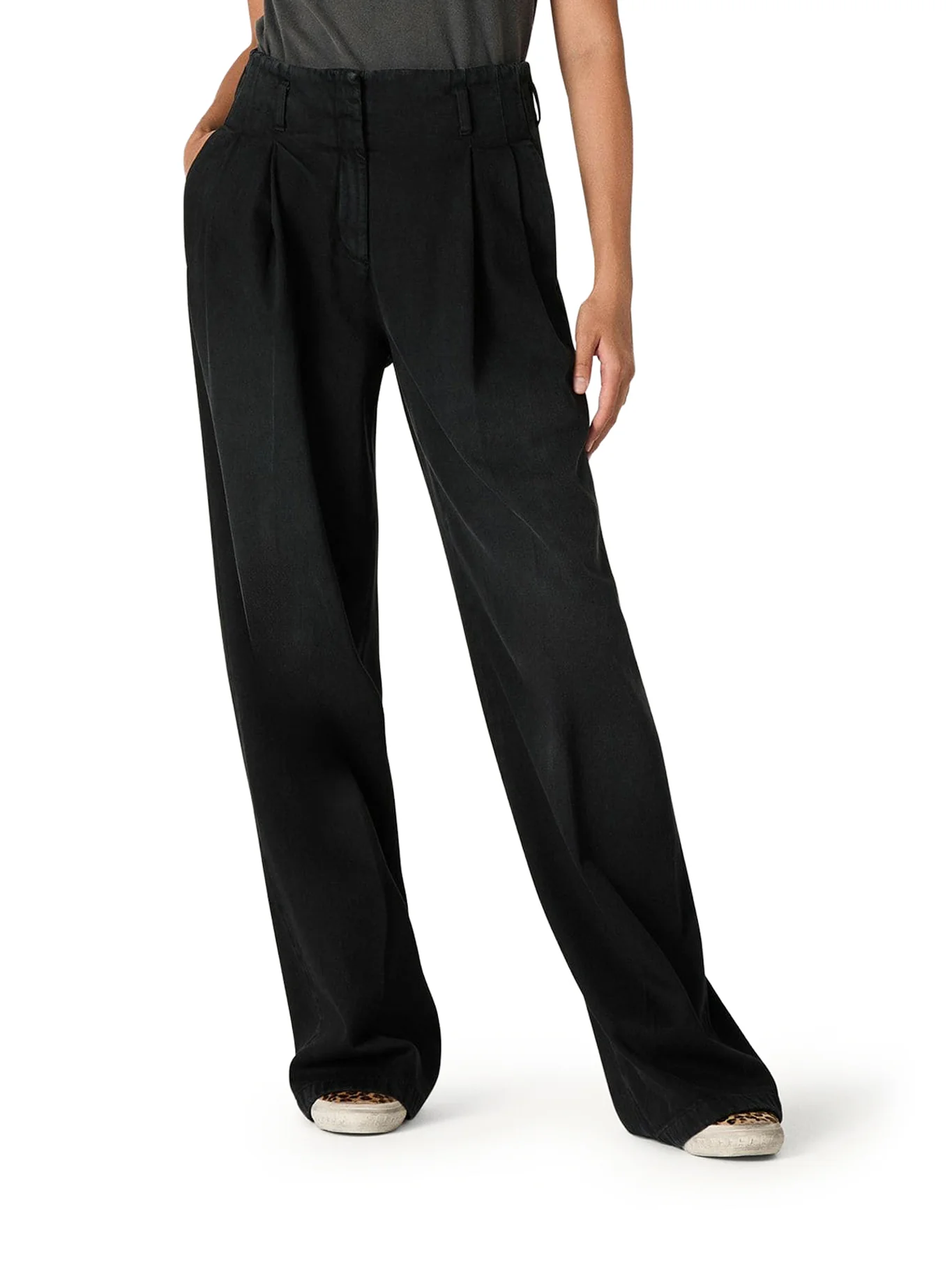 BLACK COTTON DENIM TROUSERS WITH LIVED-IN TREATMENT - Image 3
