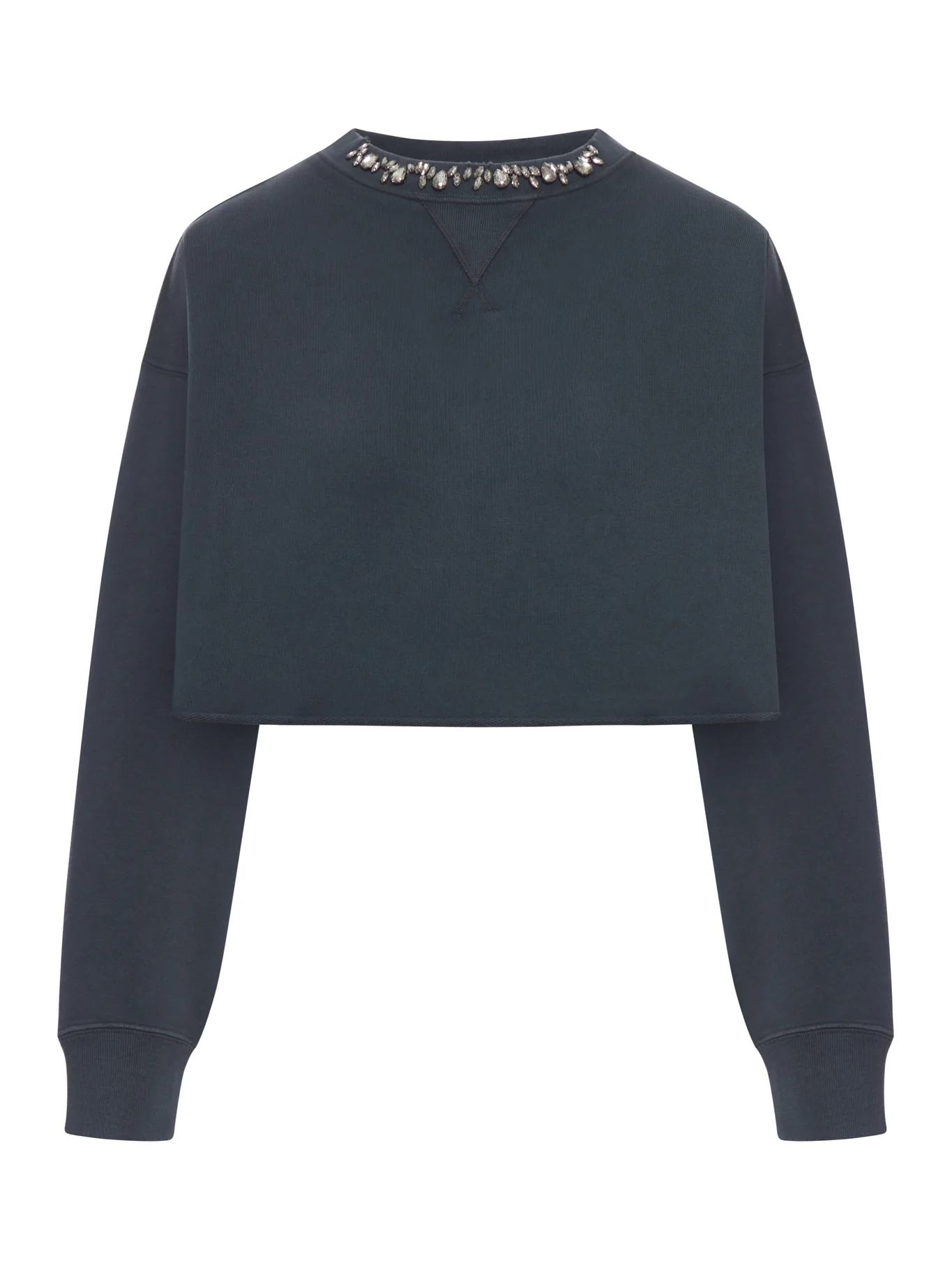 CREW NECK SWEATSHIRT IN ORGANIC COTTON FLEECE WITH CRYSTALS ON THE NECK