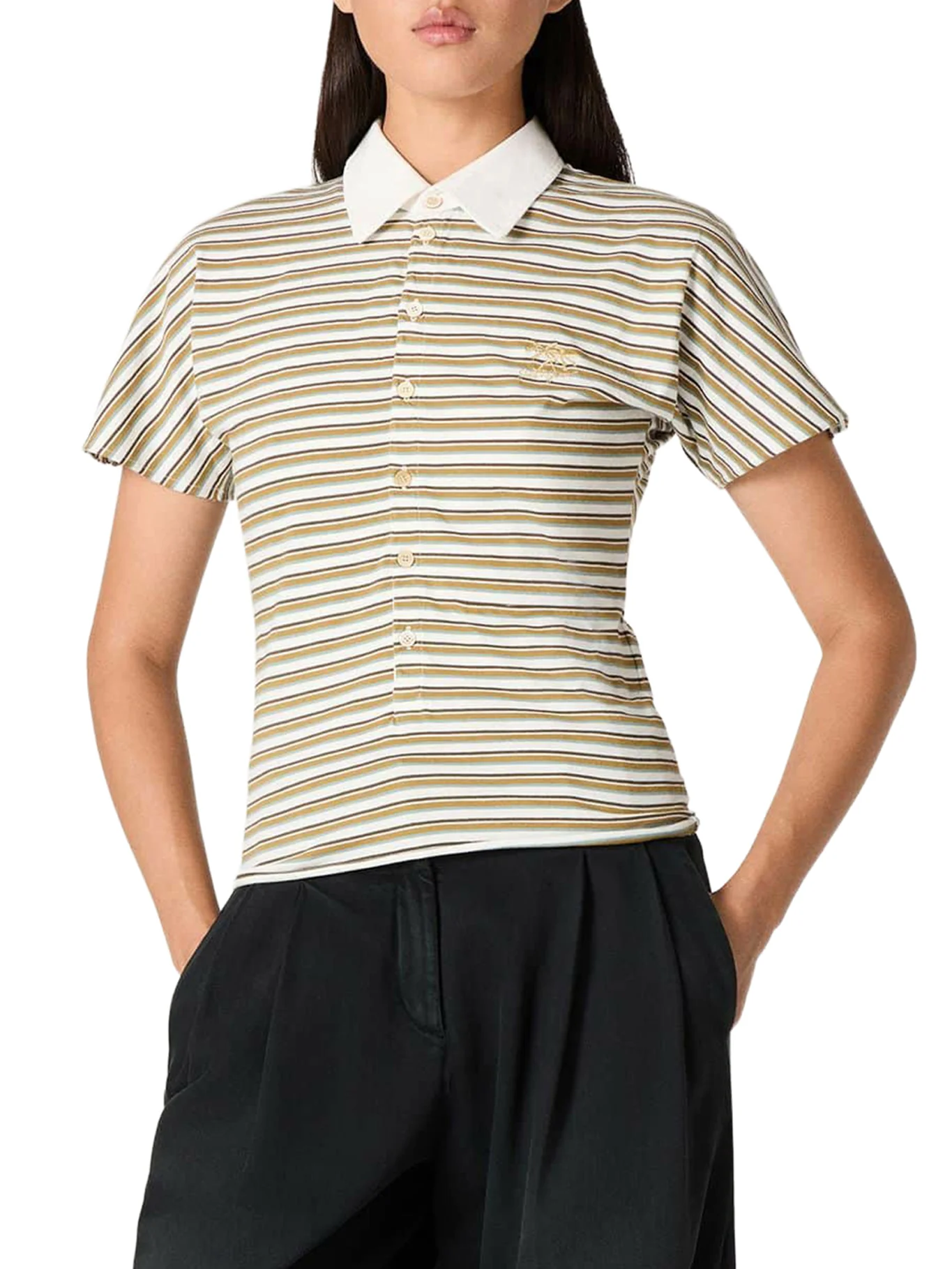 STRIPED JERSEY POLO T-SHIRT WITH CONTRASTING COLLAR - Image 2