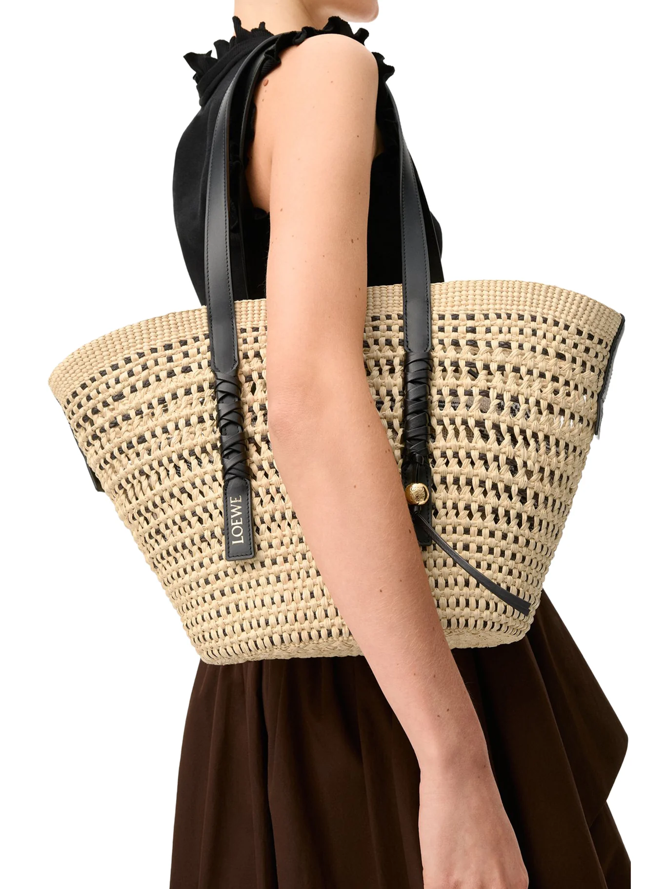 MEDIUM BRAID BASKET BAG IN IRACA PALM AND CALFSKIN - Image 2