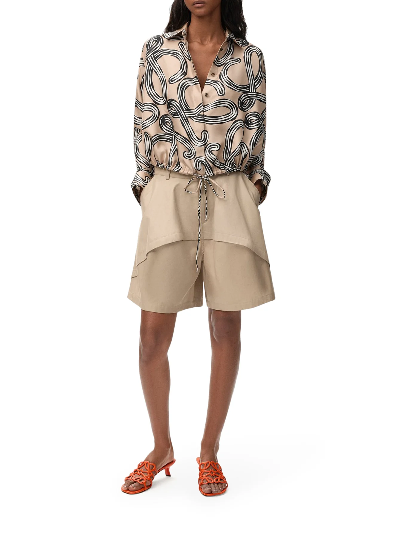 SILK TWILL BALLOON SHIRT WITH ANAGRAM PRINT AND DRAWSTRING HEM - Image 2