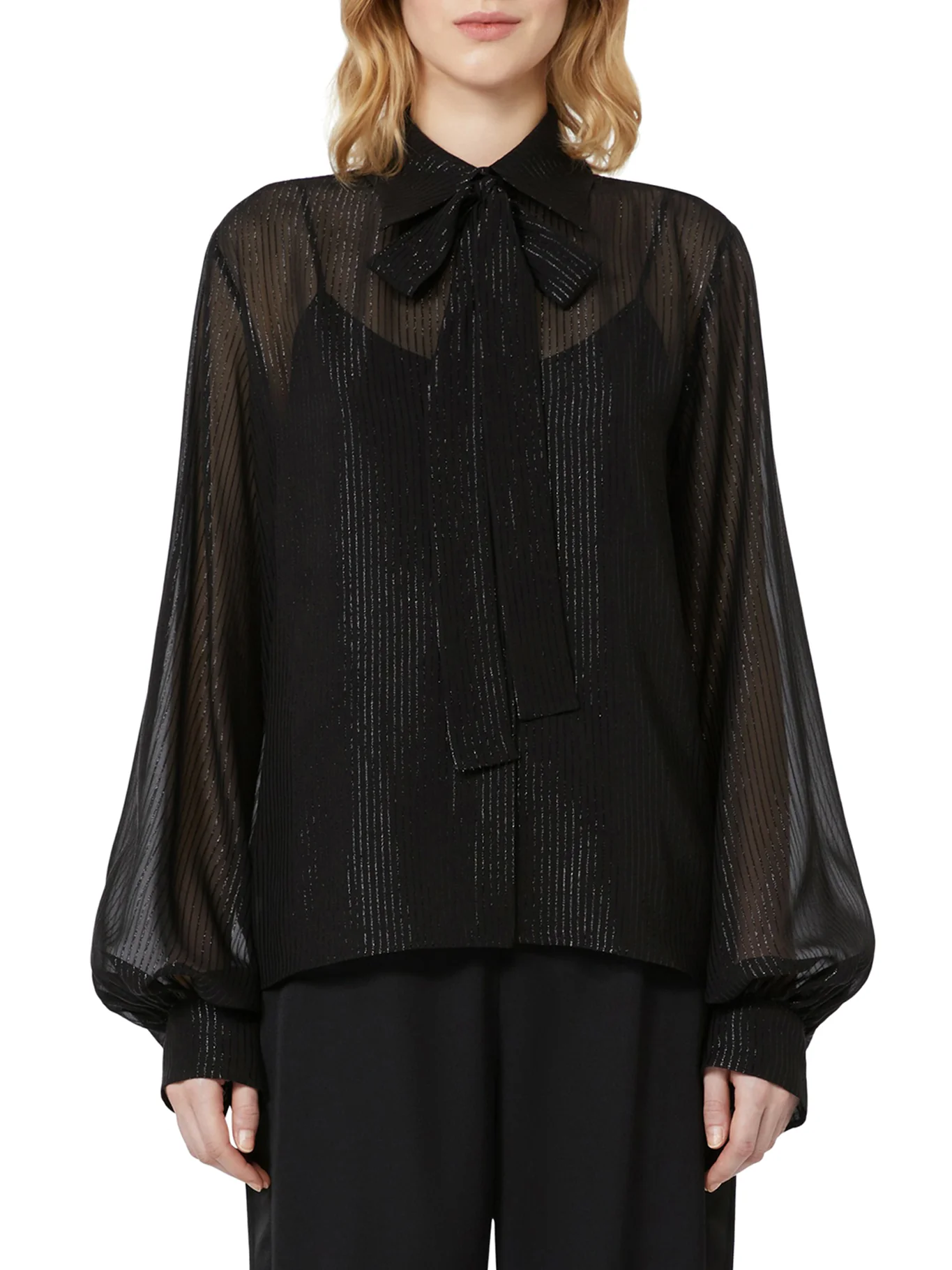 STRIPED SILK CHIFFON BLOUSE - Image 3