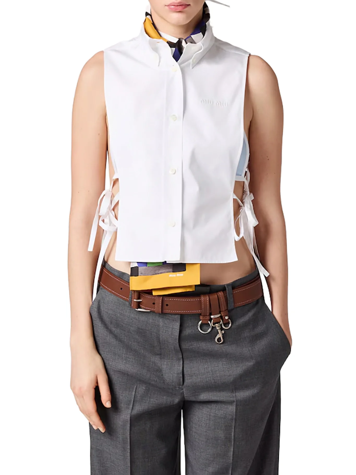 SLEEVELESS POPLIN SHIRT WITH RIBBONS - Image 2