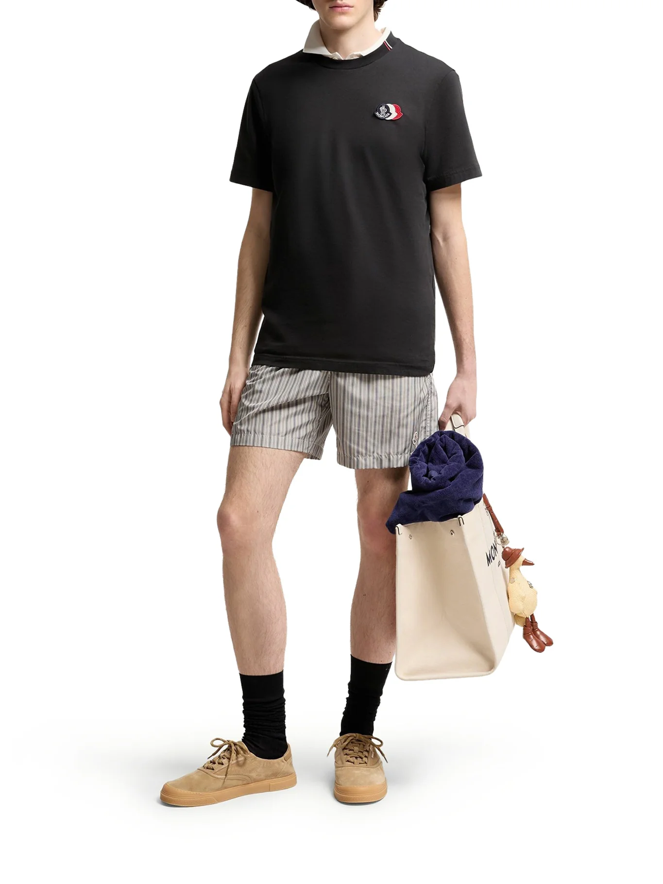 BLACK COTTON T-SHIRT WITH EMBROIDERED TRICOLOR LOGO - Image 2