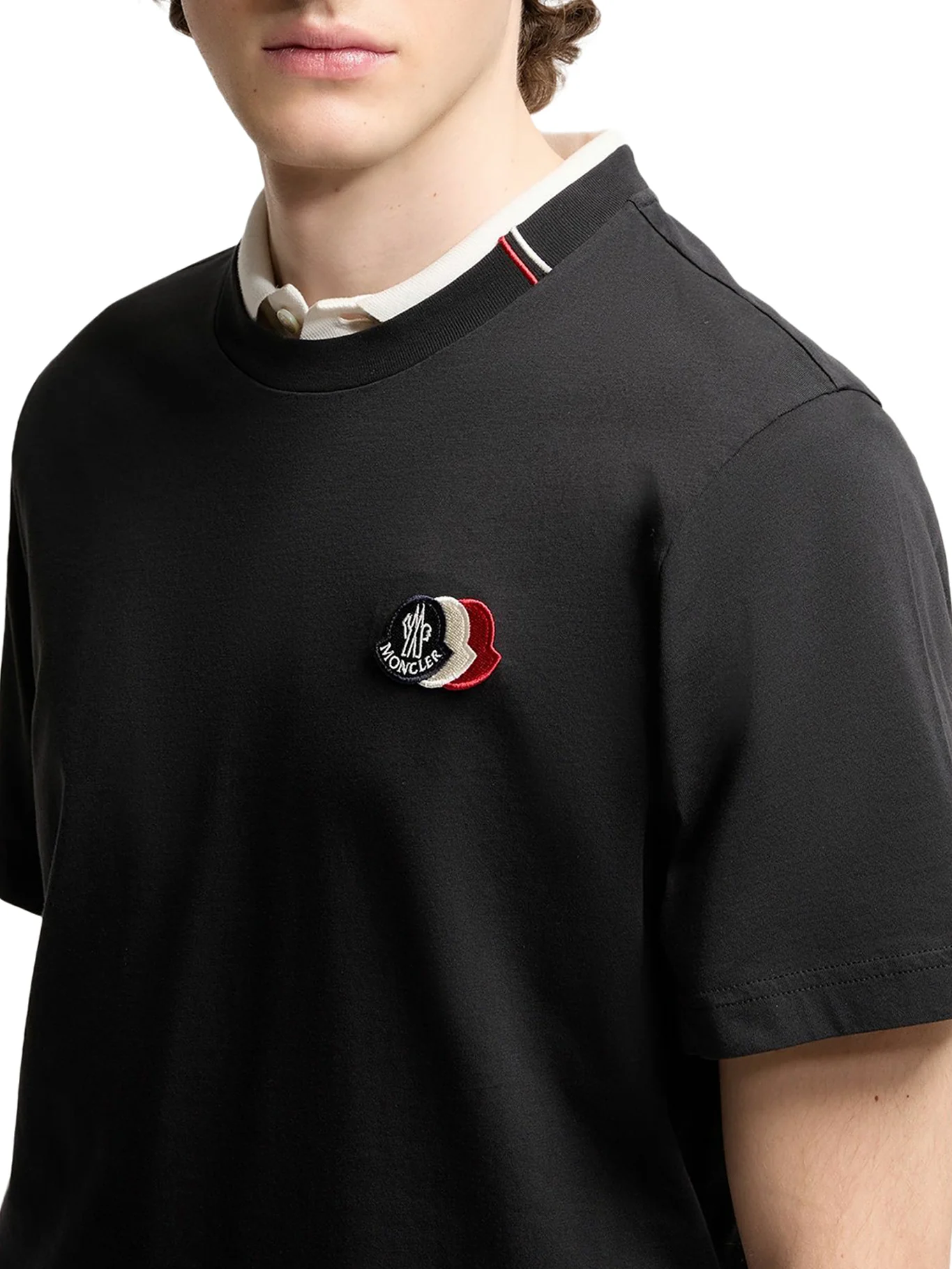 NAVY BLUE COTTON T-SHIRT WITH EMBROIDERED TRICOLOR LOGO - Image 6