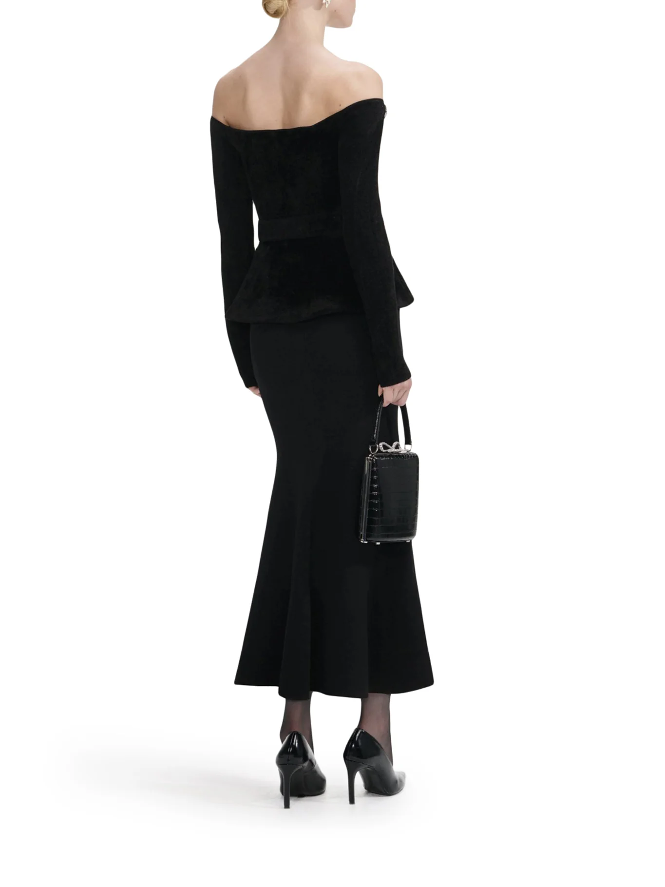 BLACK CHENILLE KNIT CRYSTAL TRIM MIDI DRESS - Image 3