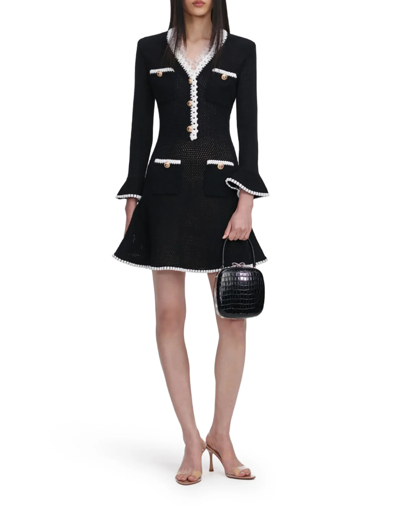 BLACK LACE TRIM KNIT MINI DRESS - Image 2