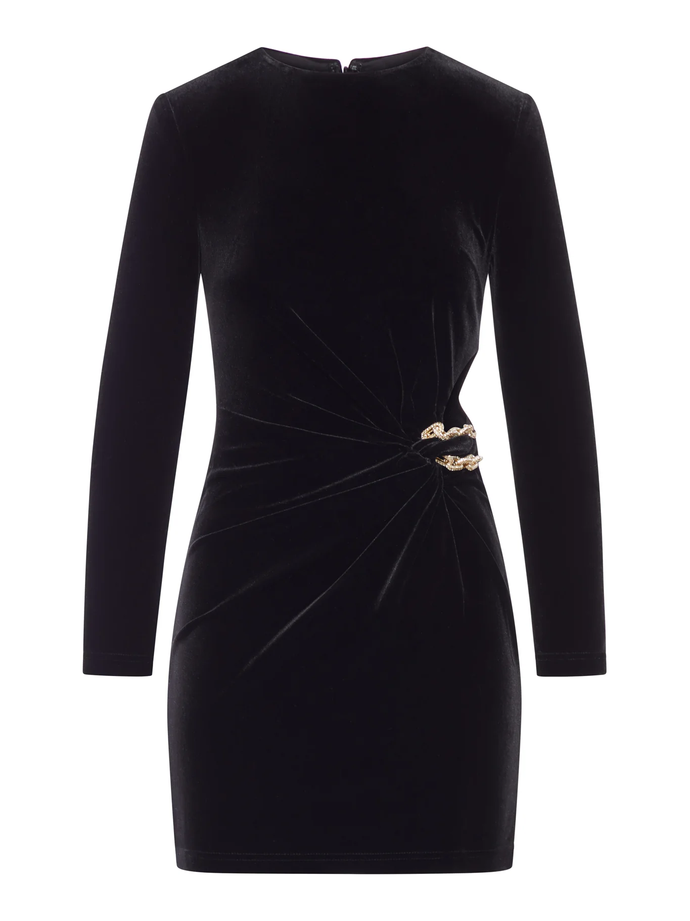 BLACK VELVET EMBELLISHED MINI DRESS