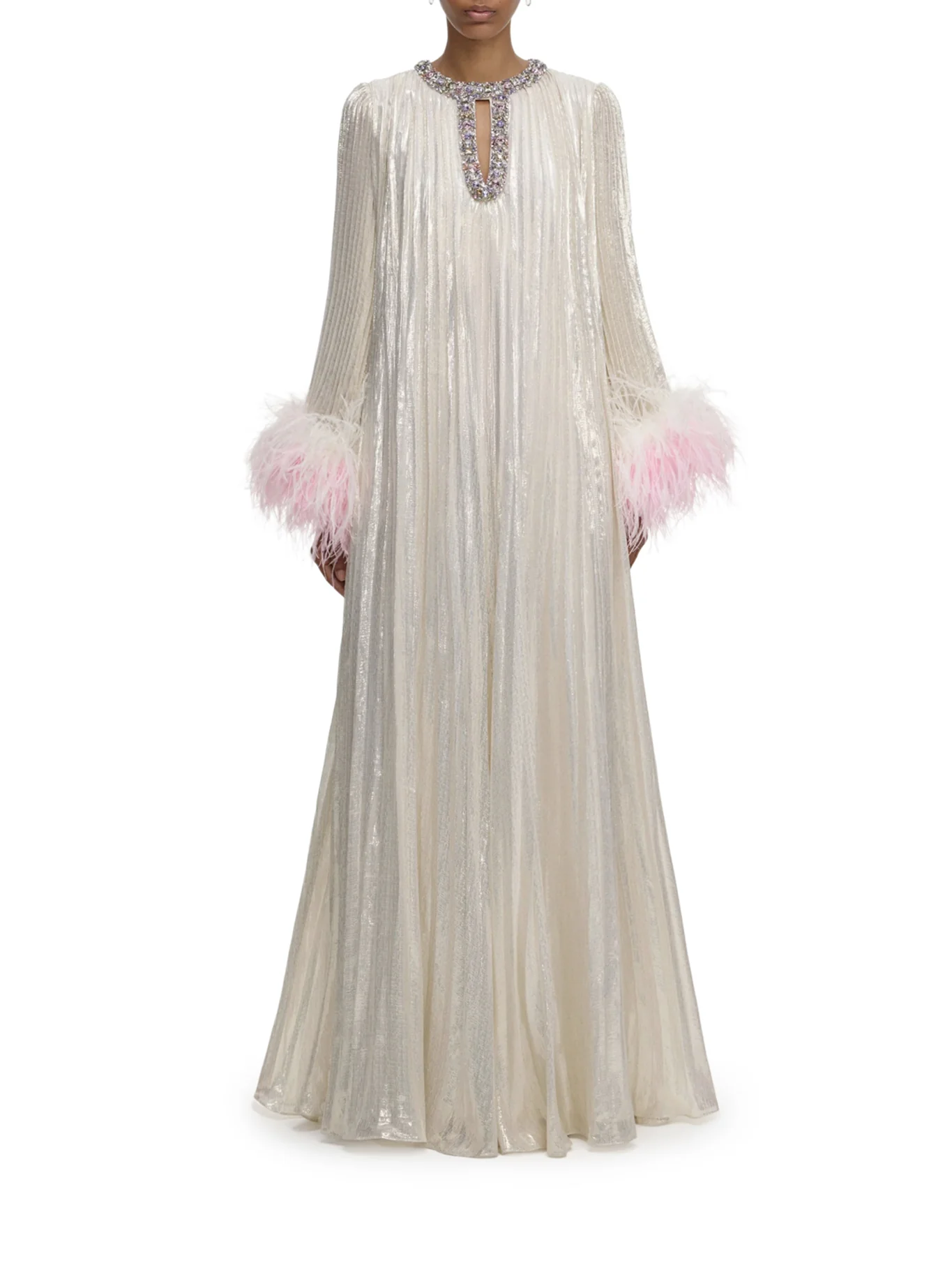 LONG METALLIC DRESS WITH FEATHERS - Image 2