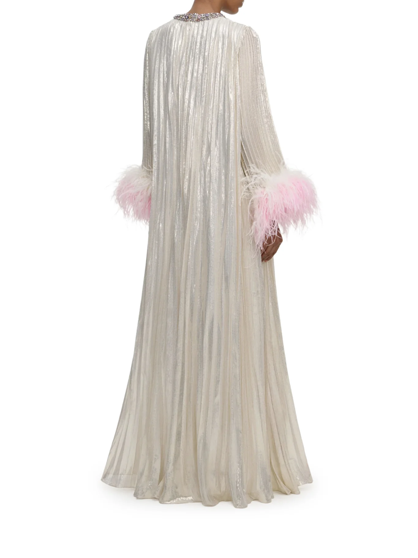 LONG METALLIC DRESS WITH FEATHERS - Image 3