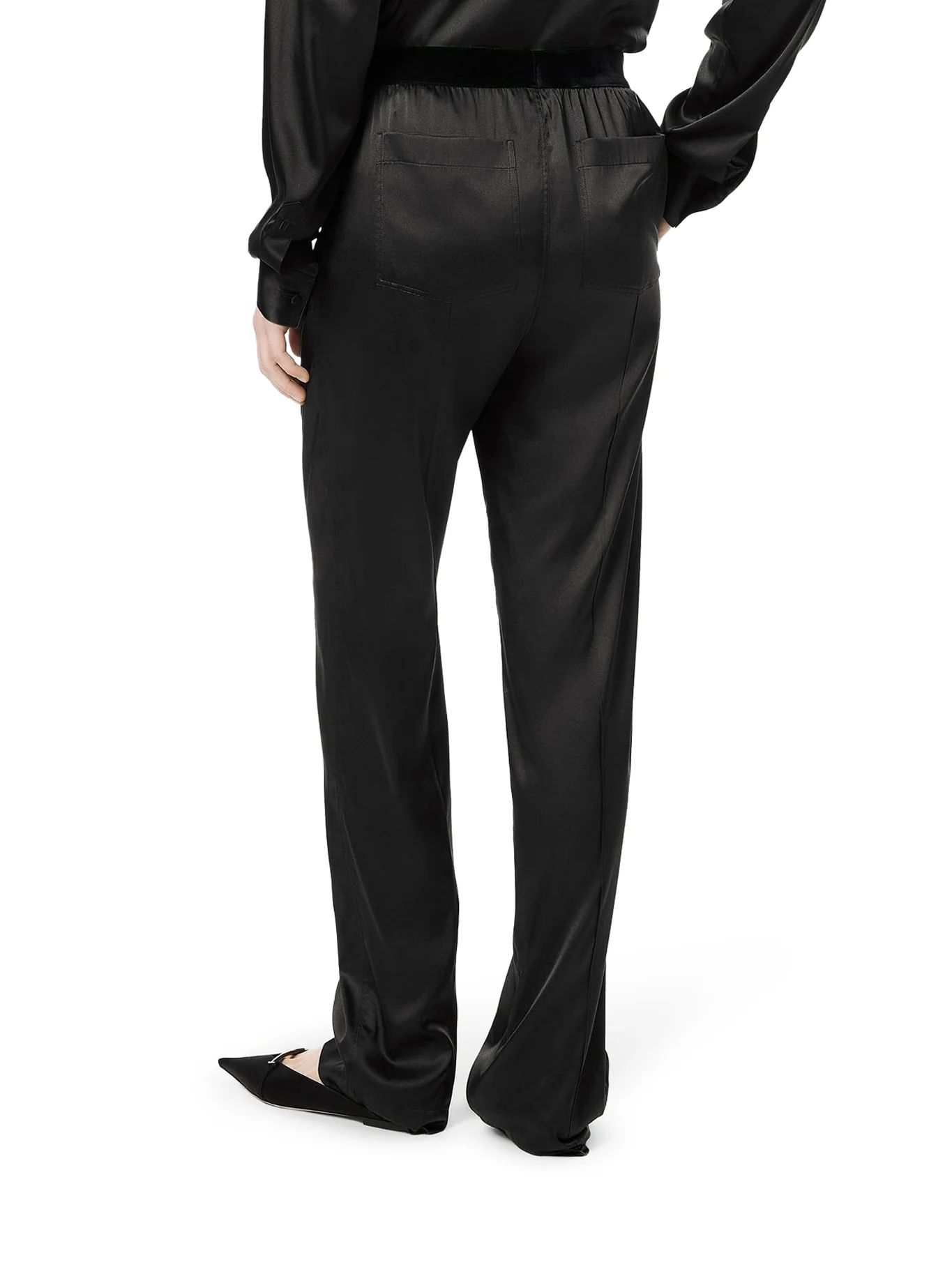 BLACK STRETCH SILK SATIN TROUSERS - Image 4
