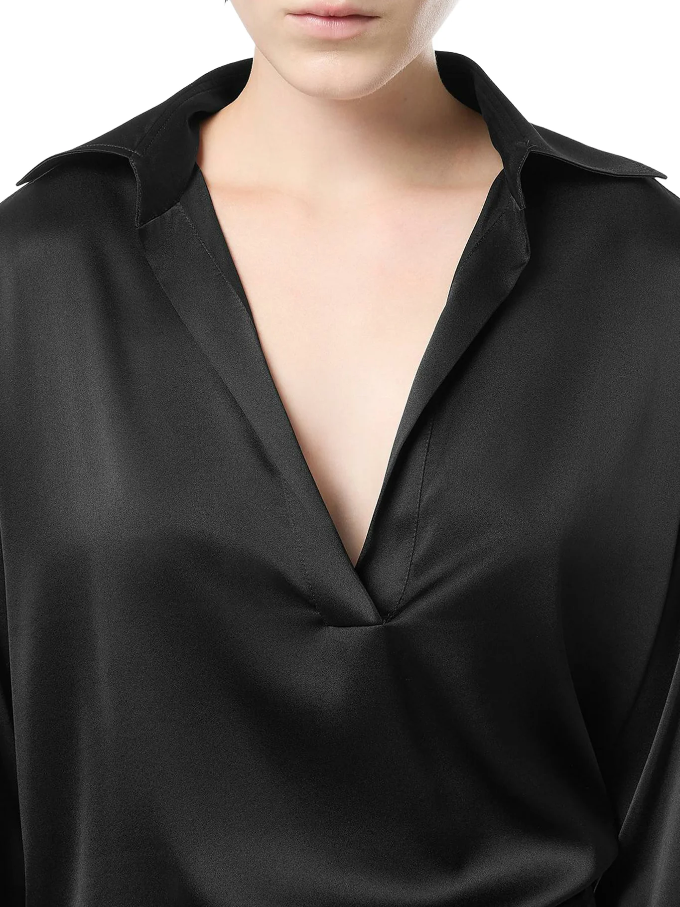 SILK SATIN BLOUSE WITH TF LOGO EMBROIDERED IN TONE-ON-TONE BLACK - Image 4