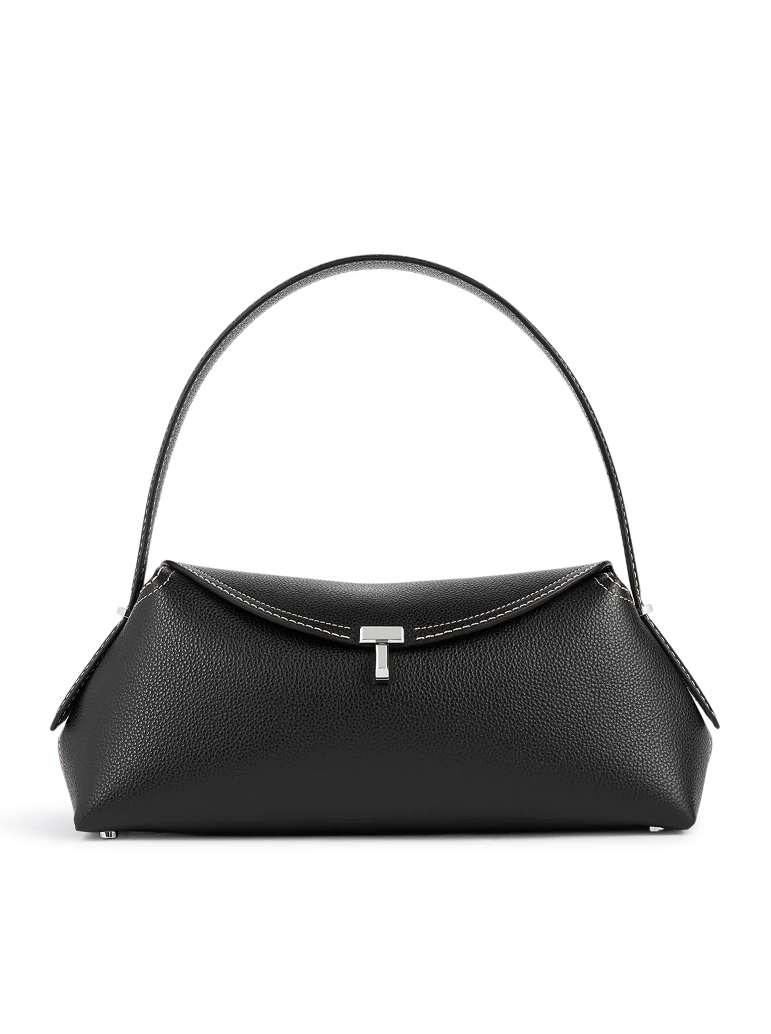 T-LOCK LEATHER BAG WITH CONTRASTING STITCHING