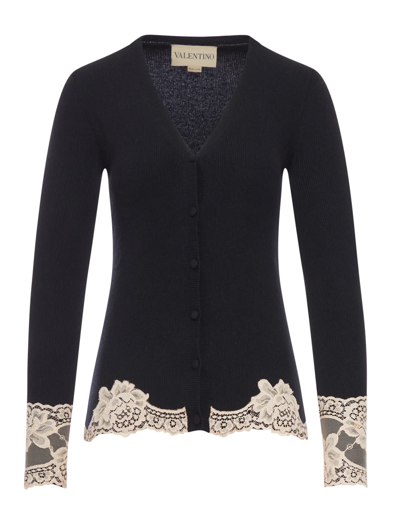 CASHMERE CARDIGAN WITH LACE INSERTS